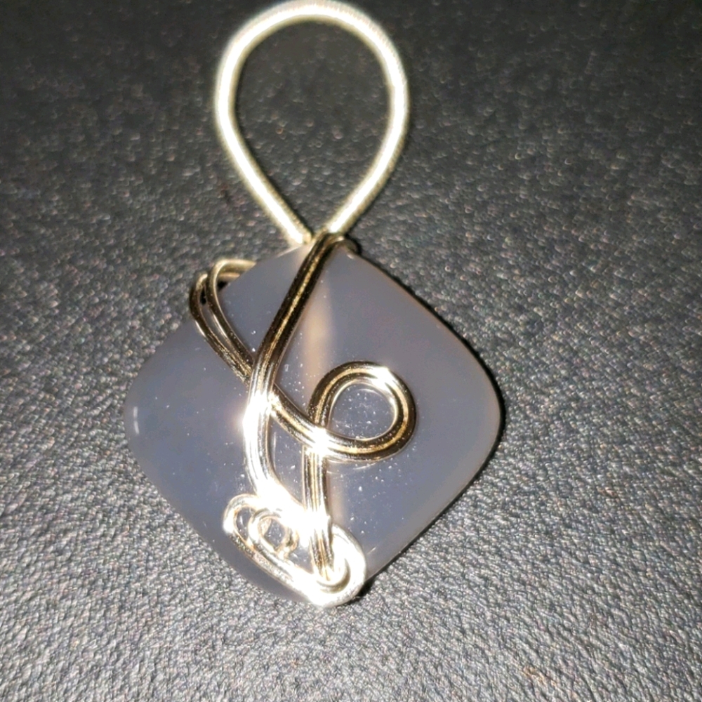 Gray Agate & Silver Wire Wrap Pendant